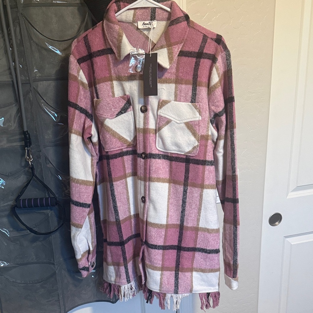 Plaid Pink and White Tunic Jacket